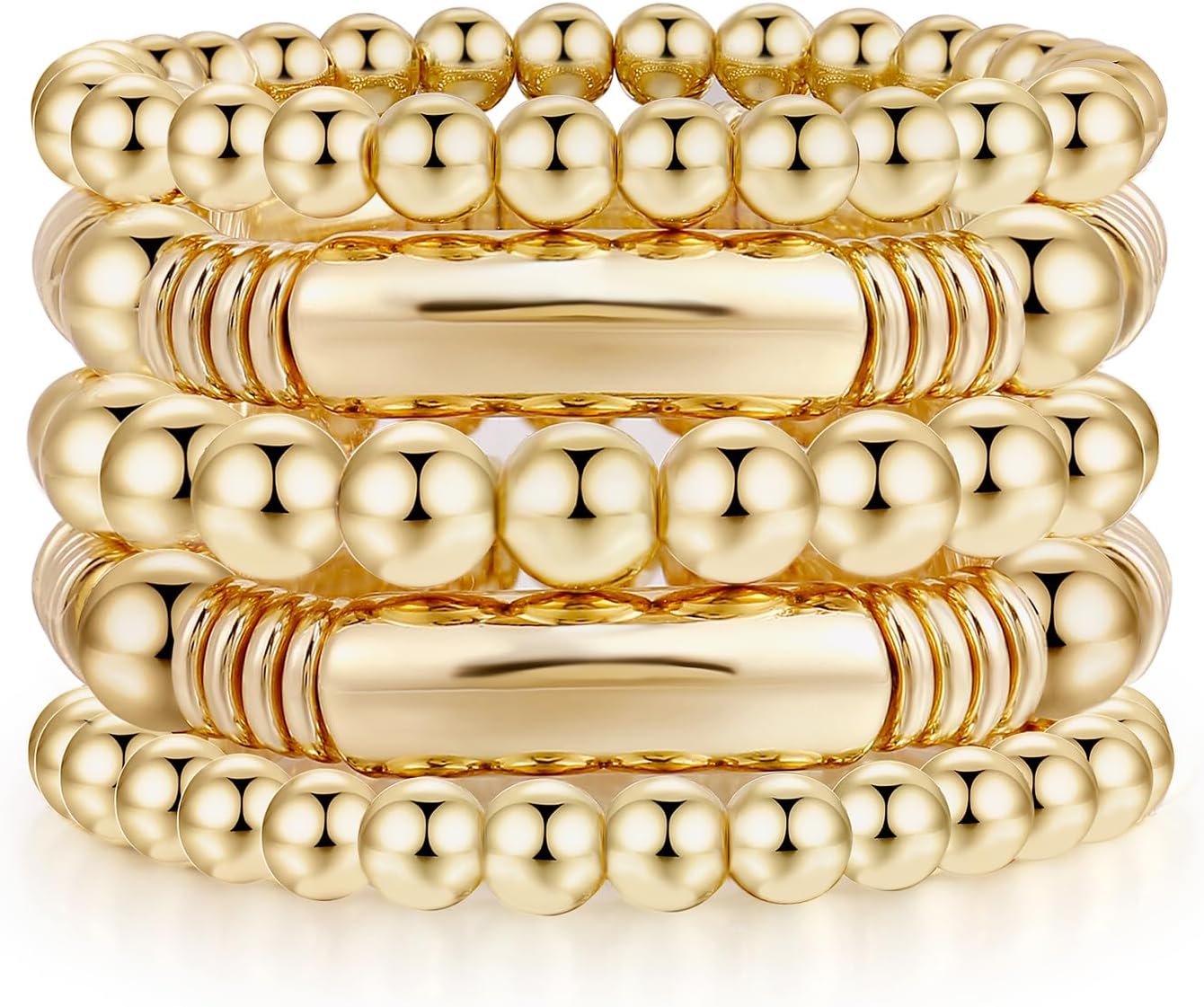 Gold Bangles Bracelet for Women Chunky Curved Stacking Plated Bead Ball Stretchable Bracelets