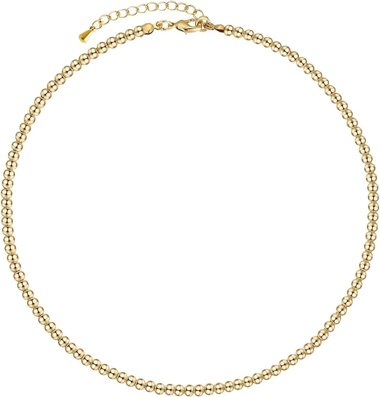 Gold Bead Necklace for Women,14K Gold Beaded Ball Necklaces 4mm