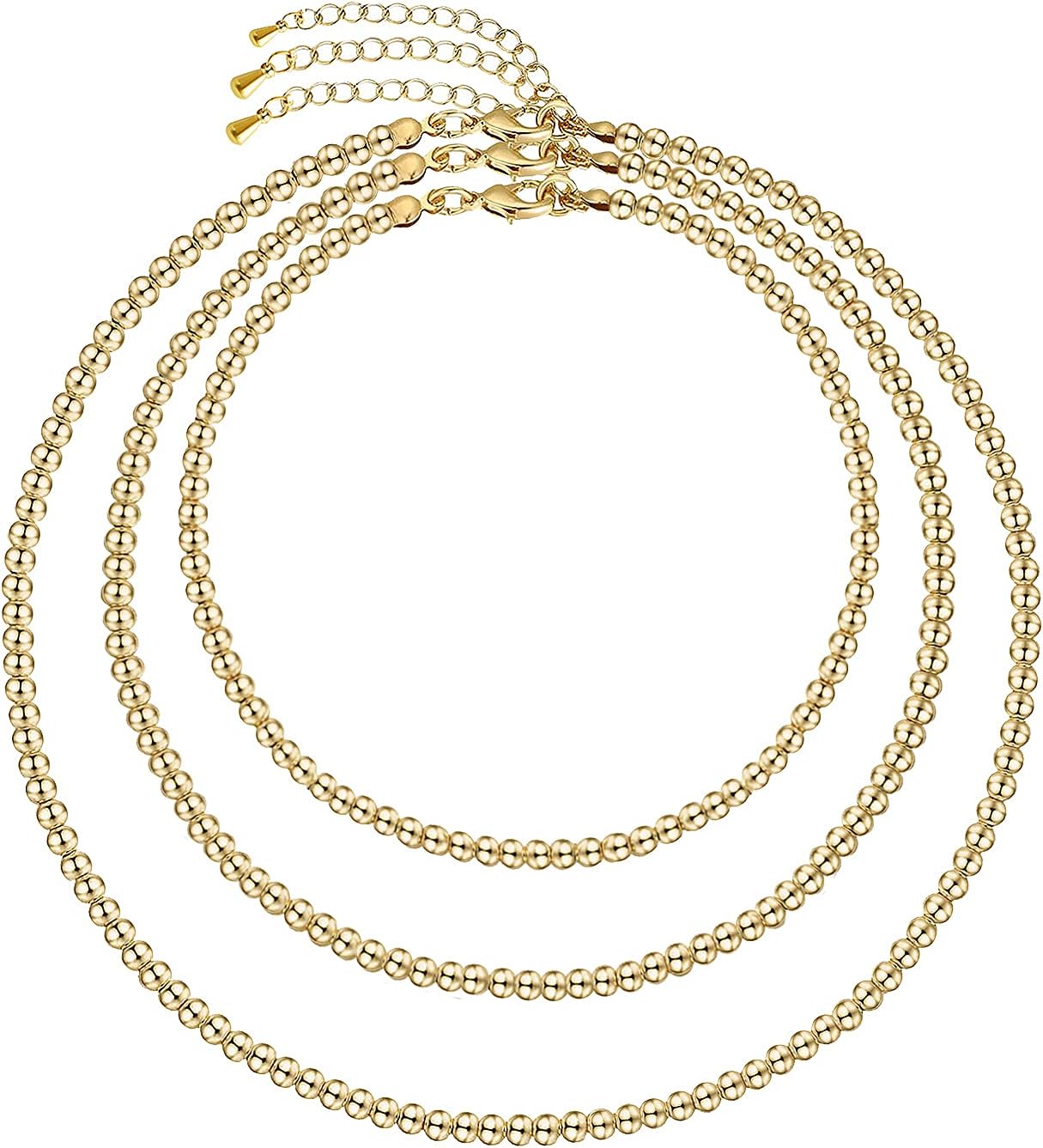 Gold Bead Necklace for Women,14K Gold Beaded Ball Necklaces 4mm