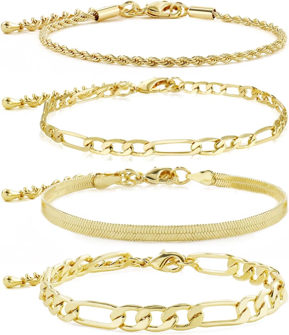 Badu Gold Chain Bracelets Set for Women 14K Real Gold Plated Link Chain Trendy Stackable Bracelets for Women