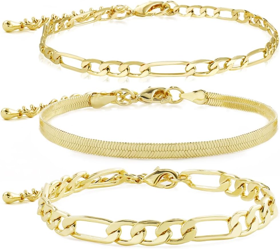 Badu Gold Chain Bracelets Set for Women 14K Real Gold Plated Link Chain Trendy Stackable Bracelets for Women