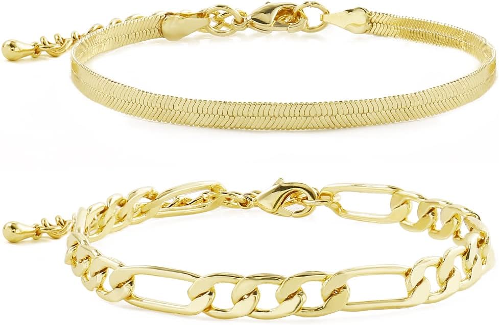 Badu Gold Chain Bracelets Set for Women 14K Real Gold Plated Link Chain Trendy Stackable Bracelets for Women