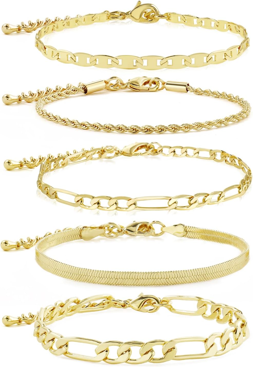 Badu Gold Chain Bracelets Set for Women 14K Real Gold Plated Link Chain Trendy Stackable Bracelets for Women