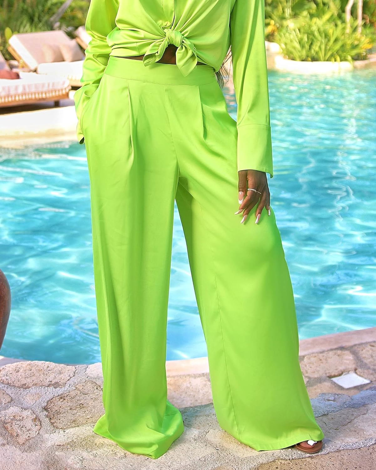 The Drop Women' Lime Wide Leg Pants by @thejenniejenkins