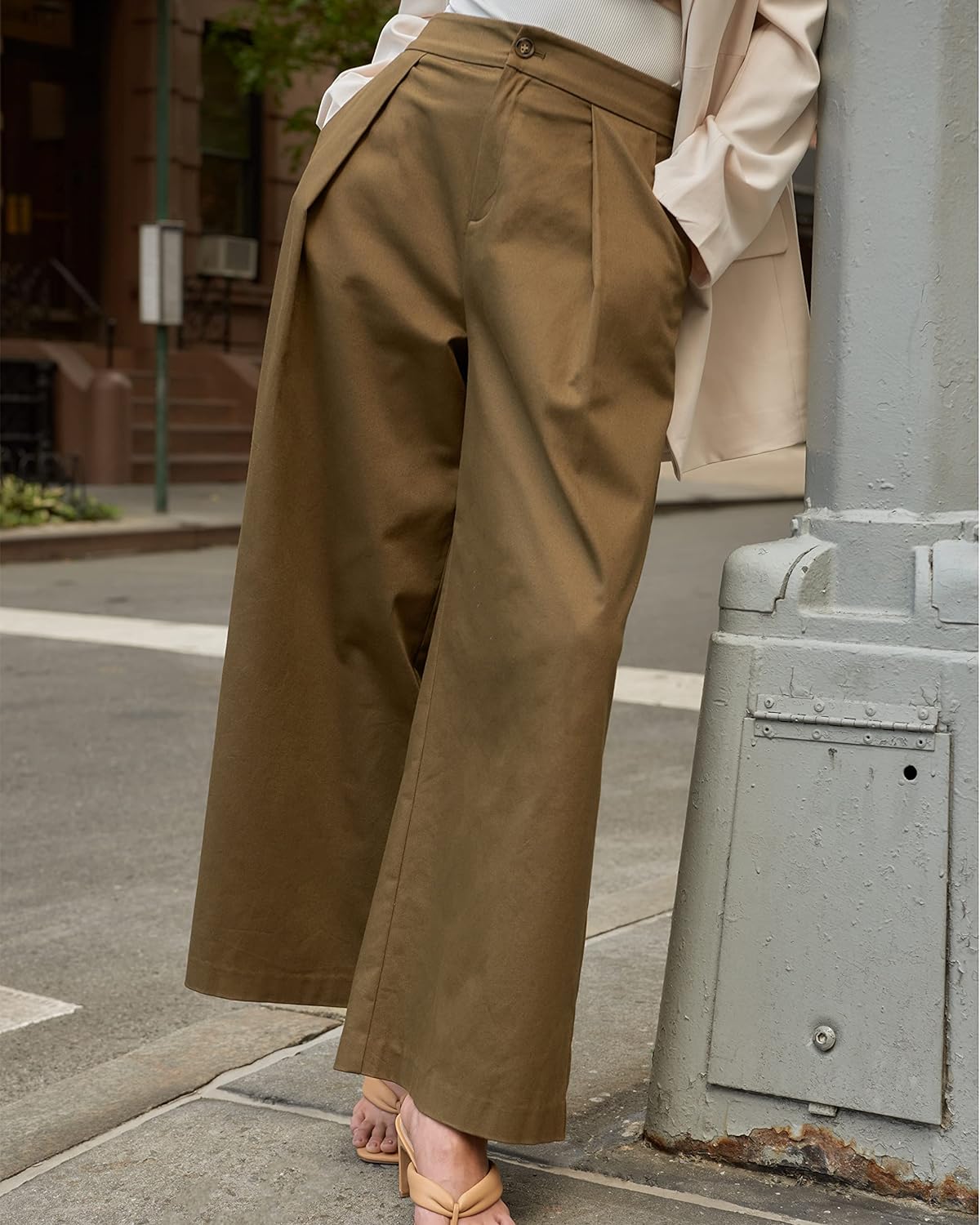 The Drop Women' Military Olive Single Pleat Wide Leg Pants by @Coveteur