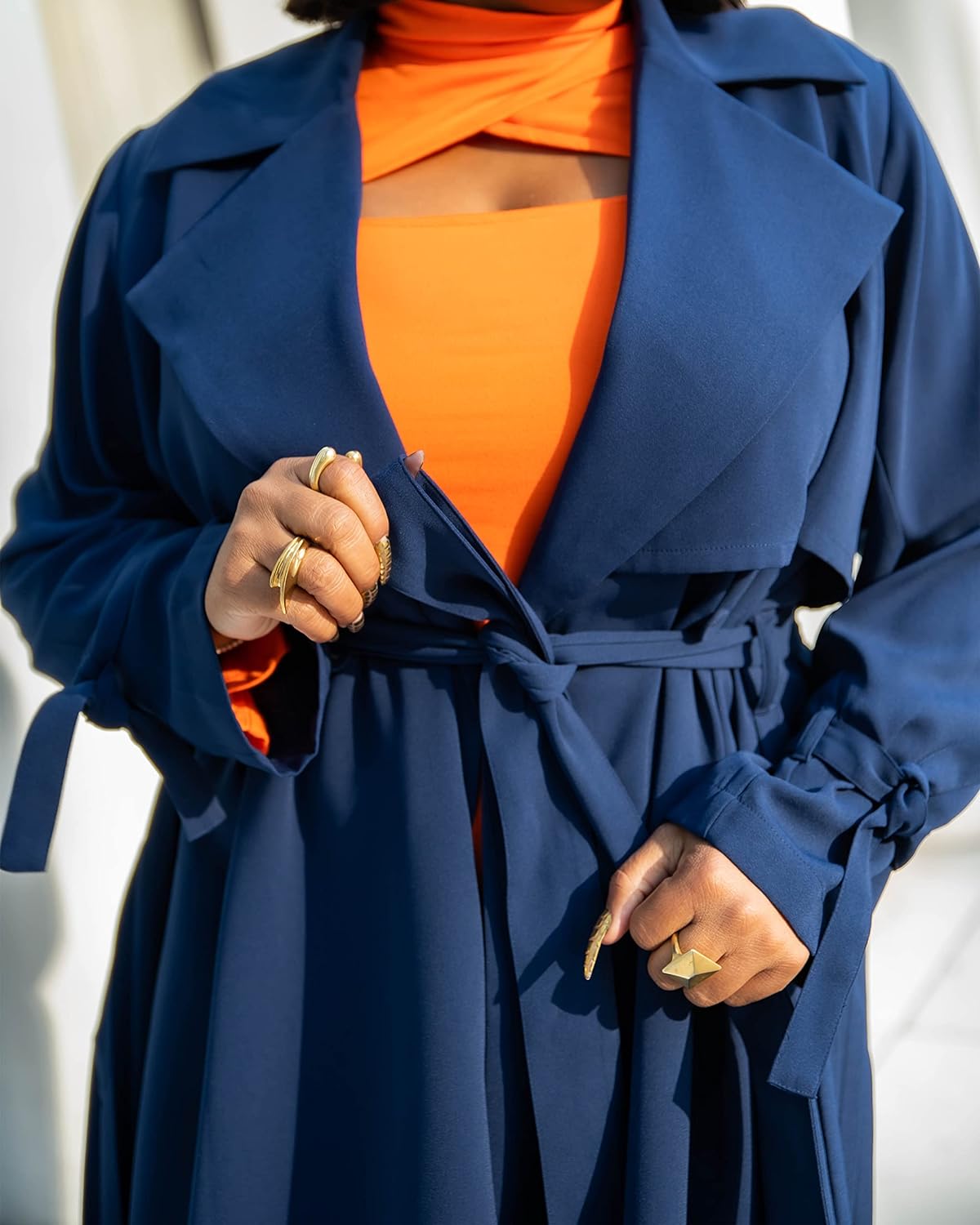 The Drop Women' Navy Belted Pleated-Back Trench Coat by @klawalker