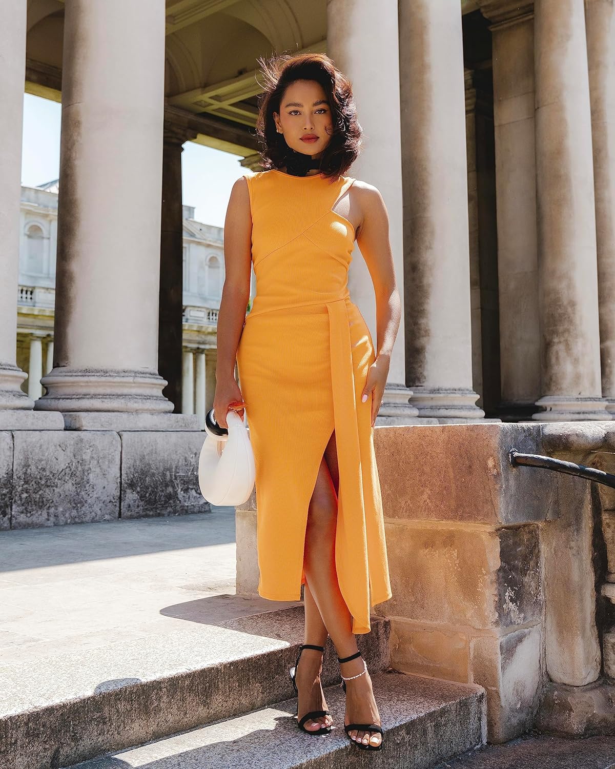 The Drop Women' Carrot Orange Cut Out Rib Knit Midi Dress by @nisshee_stylealbum