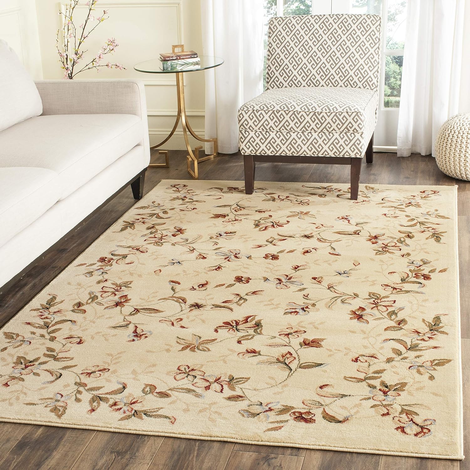 SAFAVIEH Lyndhurst Collection Area Rug - 9' x 12', Beige, Traditional Floral Design, Non-Shedding & Easy Care, Ideal for High Traffic Areas in Living Room, Bedroom (LNH325A)