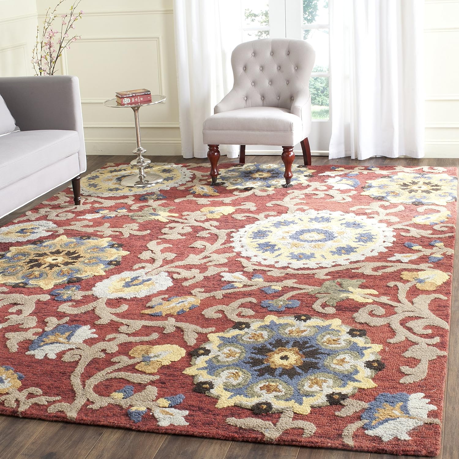 SAFAVIEH Blossom Collection 6' x 9' Red / Multi BLM401C Handmade Premium Wool Area Rug