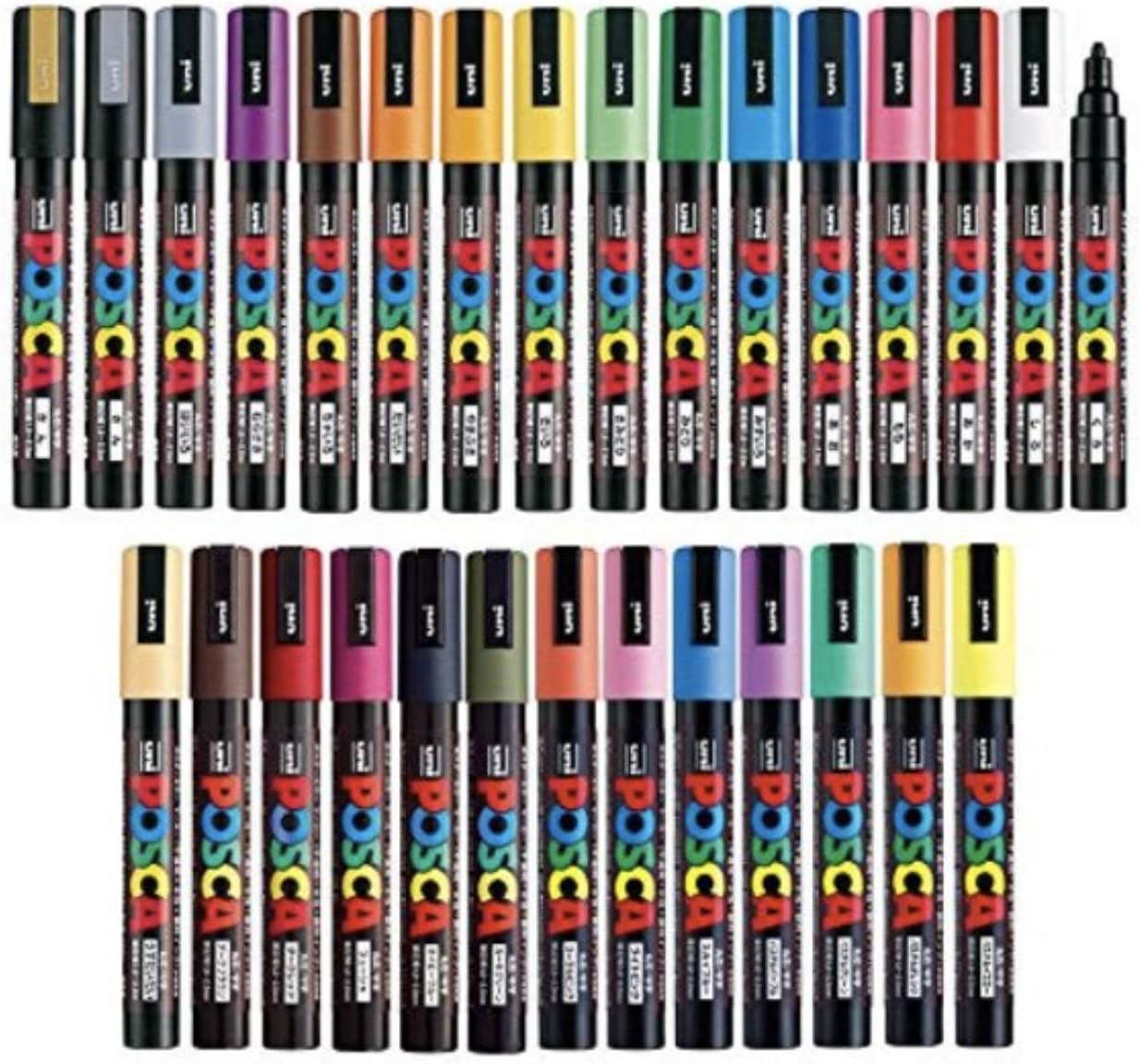 29 5M Medium Posca Markers with Reversible Tips, Set of Acrylic Paint Pens for Art Supplies, Fabric Paint, Fabric/Art Markers