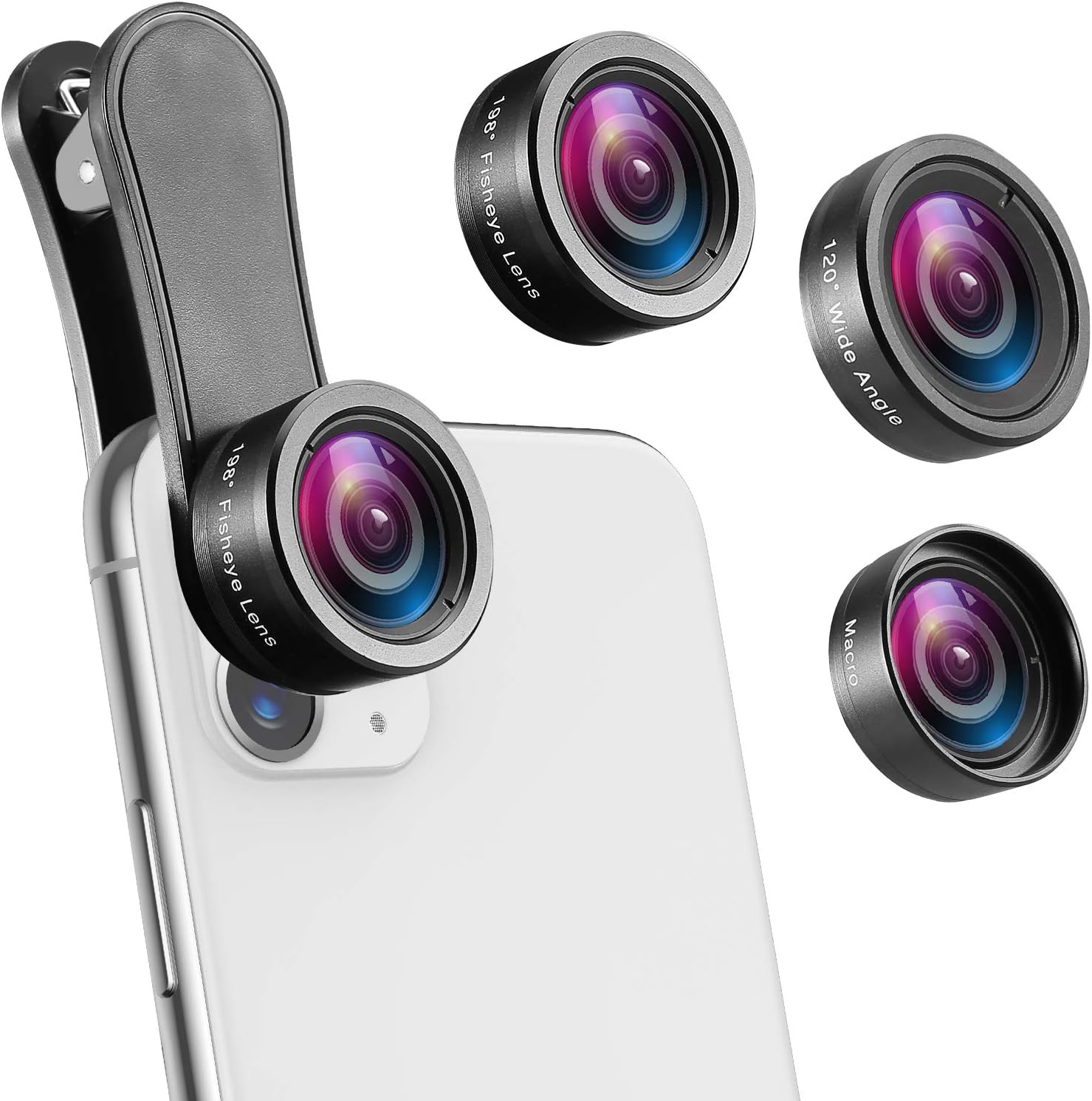 Criacr Phone Camera Lens, 230 Fisheye Lens, 15X Macro Lens, 0.65X Wide Angle Lens, Clip-On 3 in 1 Cell Phone Lens for Live Video, Compatible with iPhone 12 Pro, 11, XR, Samsung, Other Smartphones