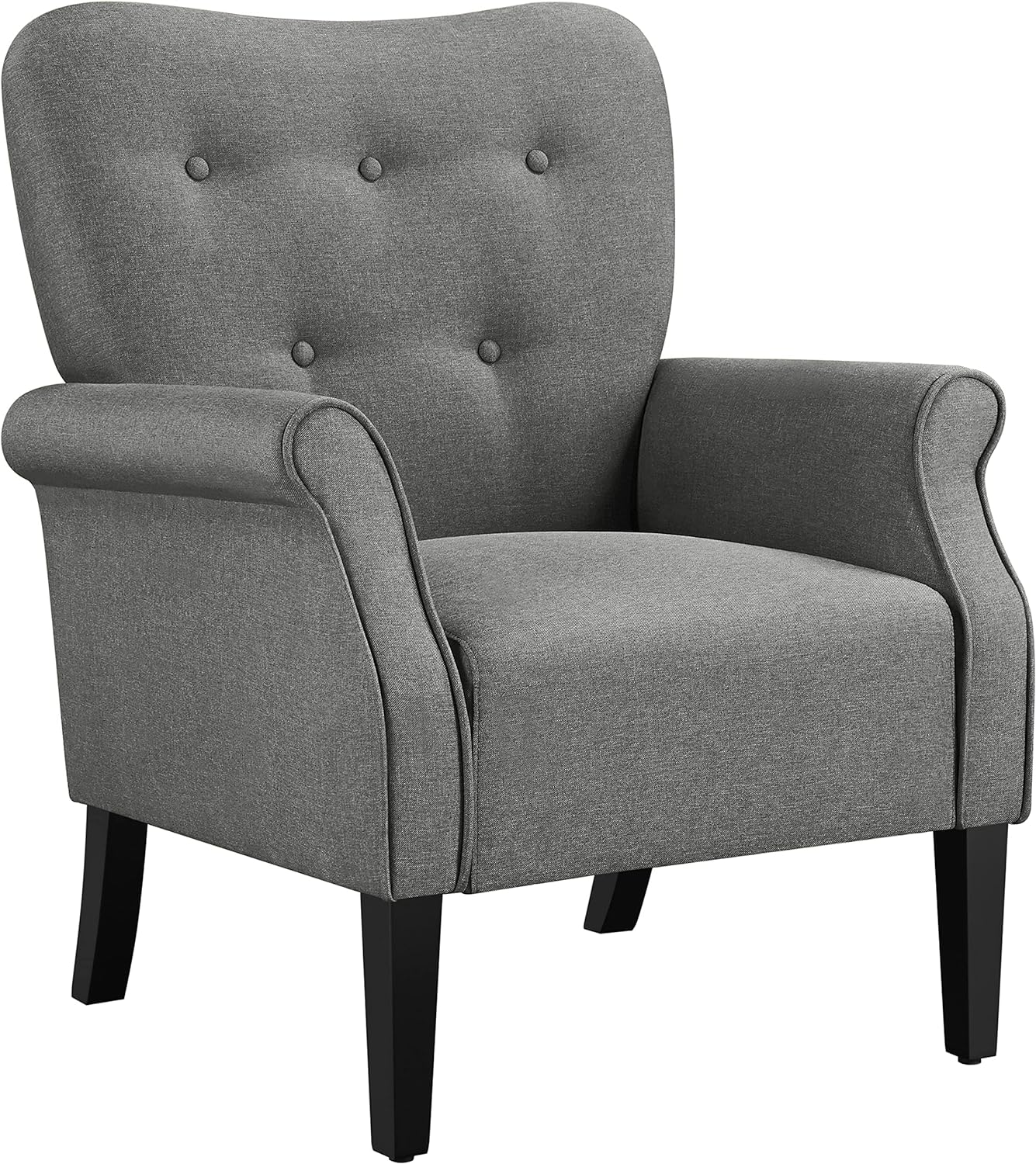 Yaheetech Modern Armchair, Mid Century Accent Chair with Sturdy Wood Legs and High Back for Small Space, Upholstered Fabric Sofa Club Chair for Living Room/Bedroom/Office, Dark Gray