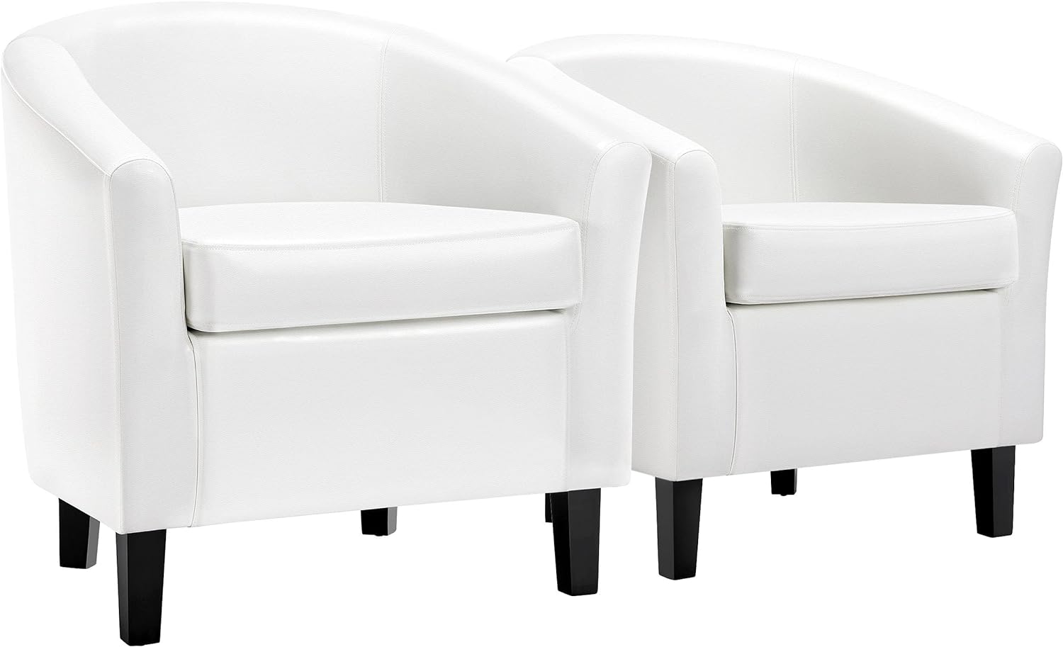 Yaheetech Accent Chair, Faux Leather Barrel Chairs Comfy Club Chairs Modern Accent Chair with Sturdy Wood Legs for Living Room/Bedroom/Reading/Room/Waiting Room, Set of 2, White