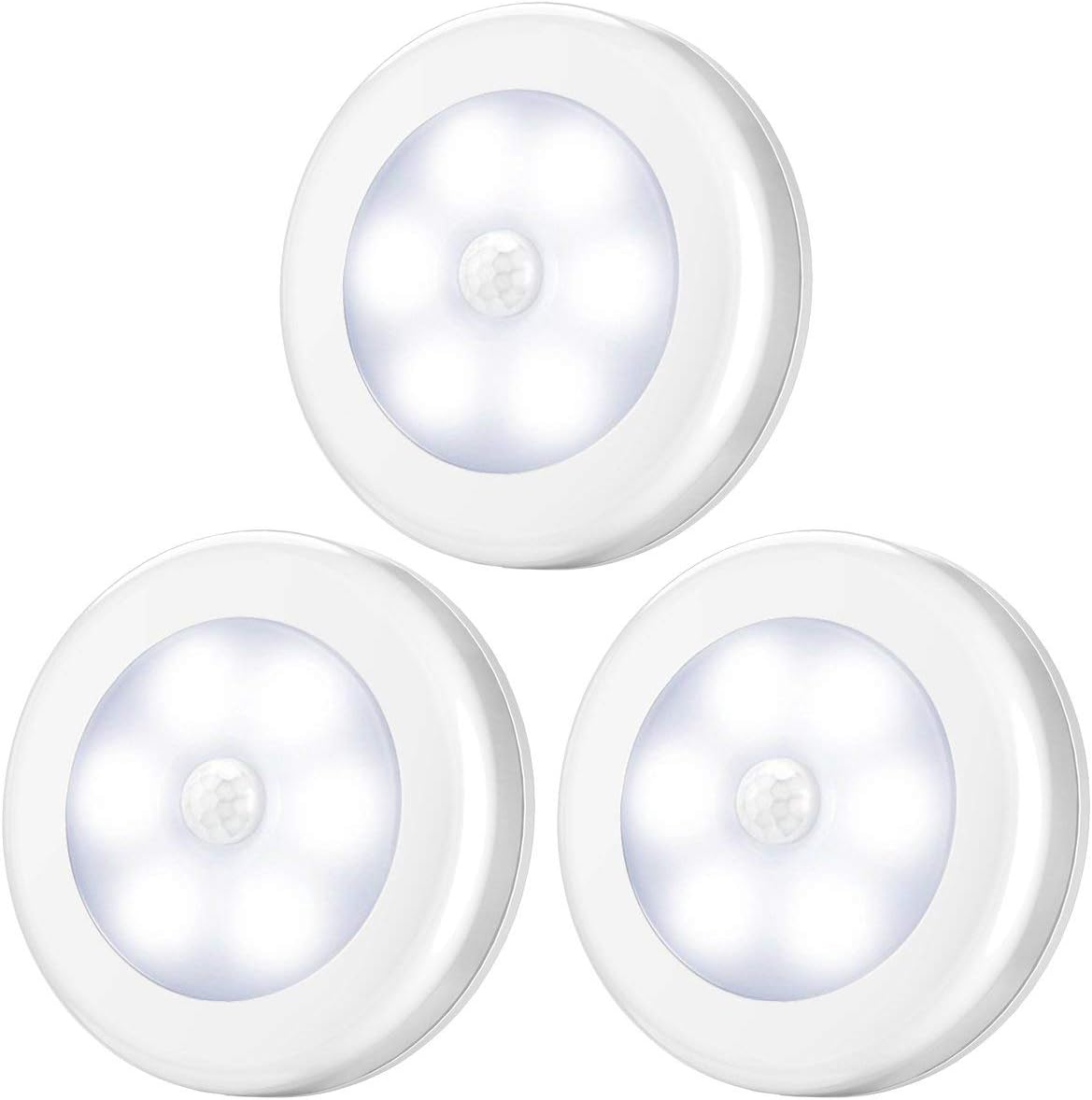 AMIR (Upgraded Version) Motion Sensor Lights, Battery-Powered LED Night Lights, Stick-Anywhere Closet Lights Stair Lights, Wall Lights for Hallway, Bathroom, Bedroom, Kitchen etc. (White - Pack of 3)