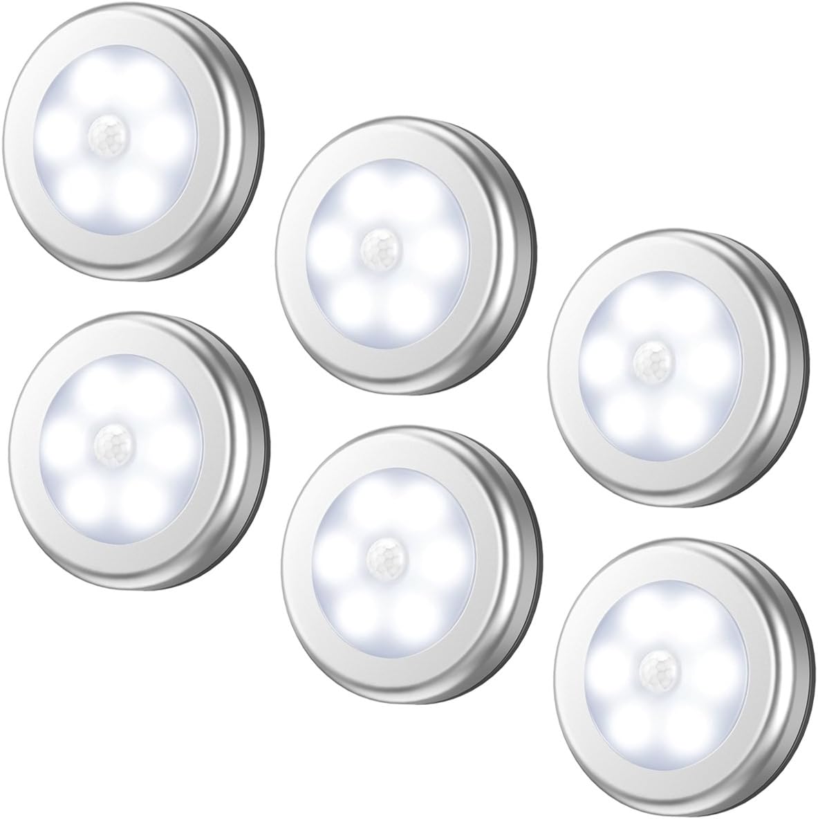 AMIR Upgraded Motion Sensor Light, Cordless Battery-Powered LED Night Light, Stick-anywhere Closet Lights Stair Lights, Safe Lights for Hallway, Bathroom, Bedroom, Kitchen (White - Pack of 6)