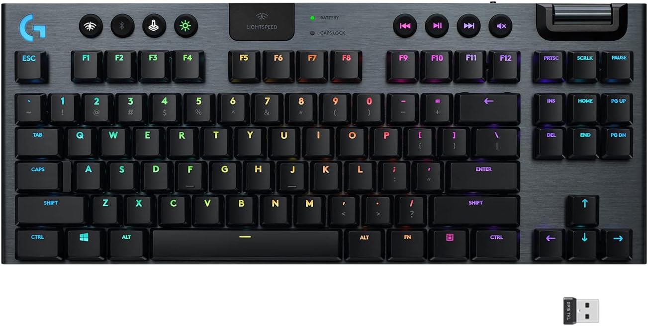 Logitech G915 TKL Tenkeyless Lightspeed Wireless RGB Mechanical Gaming Keyboard, Low Profile Switch Options, Lightsync RGB, Advanced Wireless and Bluetooth Support - Tactile,Black