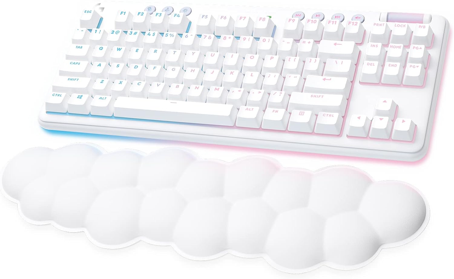 Logitech G715 Wireless Mechanical Gaming Keyboard with LIGHTSYNC RGB, LIGHTSPEED, Linear Switches (GX Red), and Keyboard Palm Rest, PC/Mac Compatible - White Mist