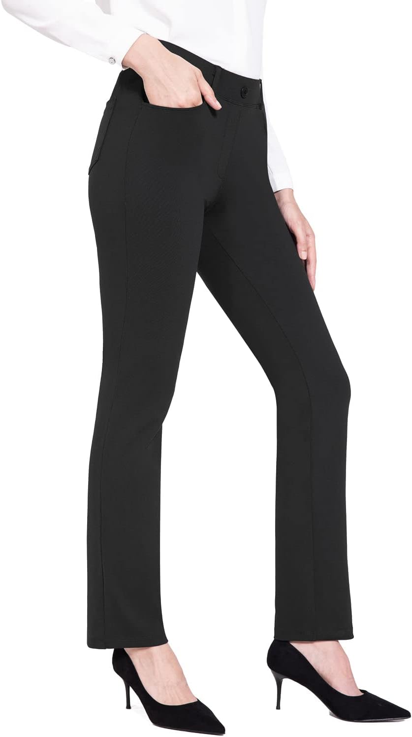 BALEAF Women' Yoga Dress Pants 29/31 Stretchy Work Slacks Business Casual Straight Leg/Bootcut Pull On Pants with Pockets