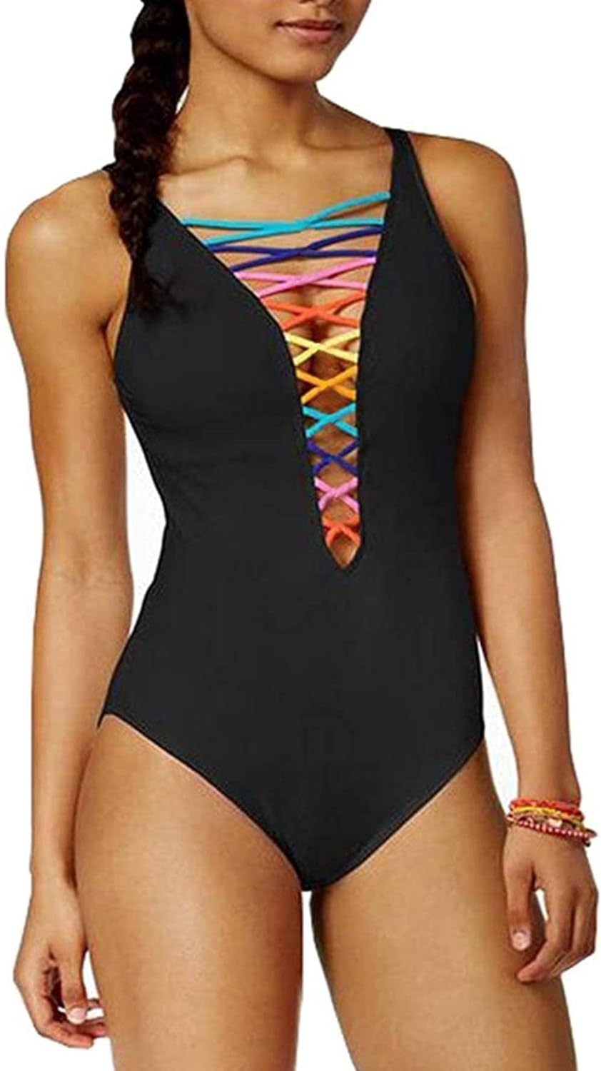 SOFIA'S CHOICE Women' Sexy One Pieces Swimsuit Lace Up Deep V Bathing Suit Beachwear