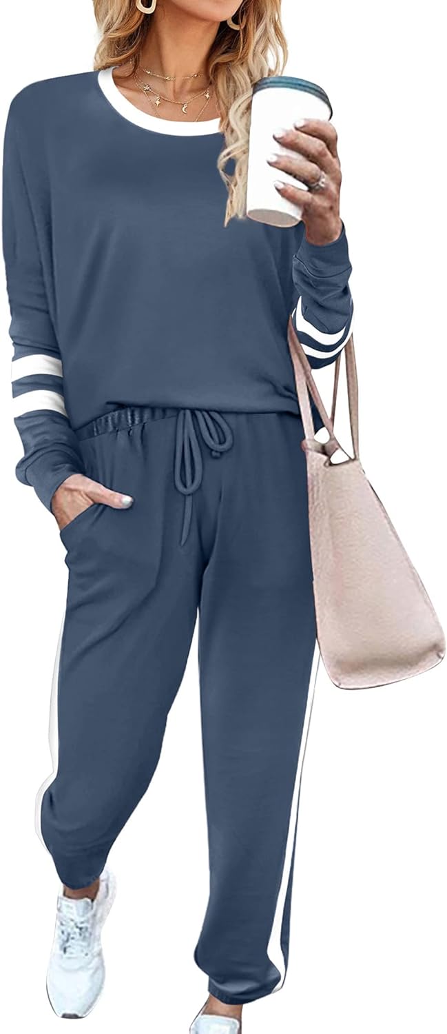 Aloodor Sweatsuit for Women 2 Piece Outfits for Womens Crewneck Sweatshirts Pullover