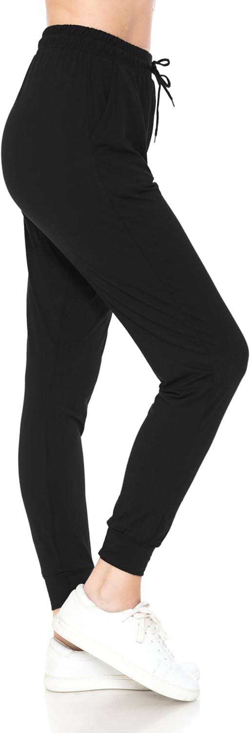 Leggings Depot Women' Relaxed-fit Jogger Track Cuff Sweatpants with Pockets for Yoga, Workout