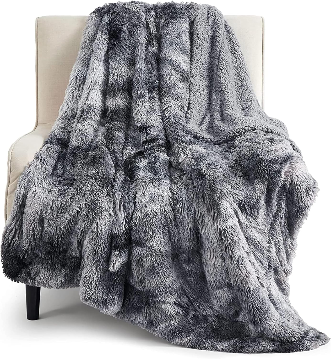 This fuzzy, fur, throw blanket is extremely soft, luxurious and comfy, like a teddy bear. Its got a fake fur, silky feel, fabric on one side and a soft Sherpa material on the other. This throw blanket is also a heavier material than the cheaper ones and very warm and cozy for the winter months. I suggest that you buy the twin size throw blanket, and not the smaller 50 x 60 throw cover, unless you just want to throw it over your lap when sitting up. Youll want the bigger one for laying down o