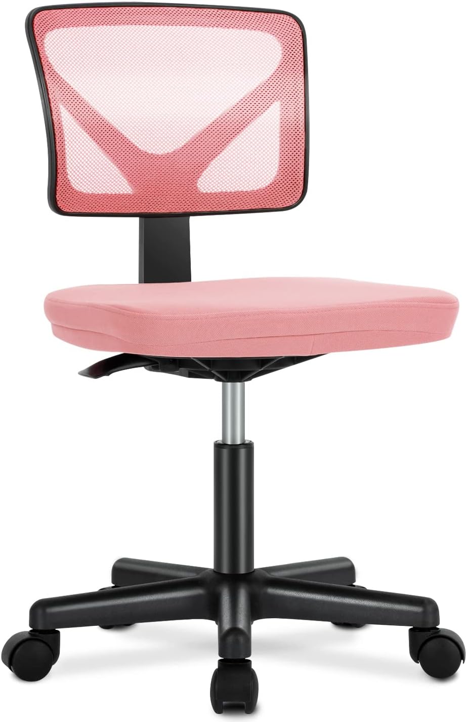 Desk Chair - Armless Mesh Office Chair, Ergonomic Computer Desk Chair, No Armrest Small Mid Back Executive Task Chair with Lumbar Support and Swivel Rolling for Small Spaces, Pink