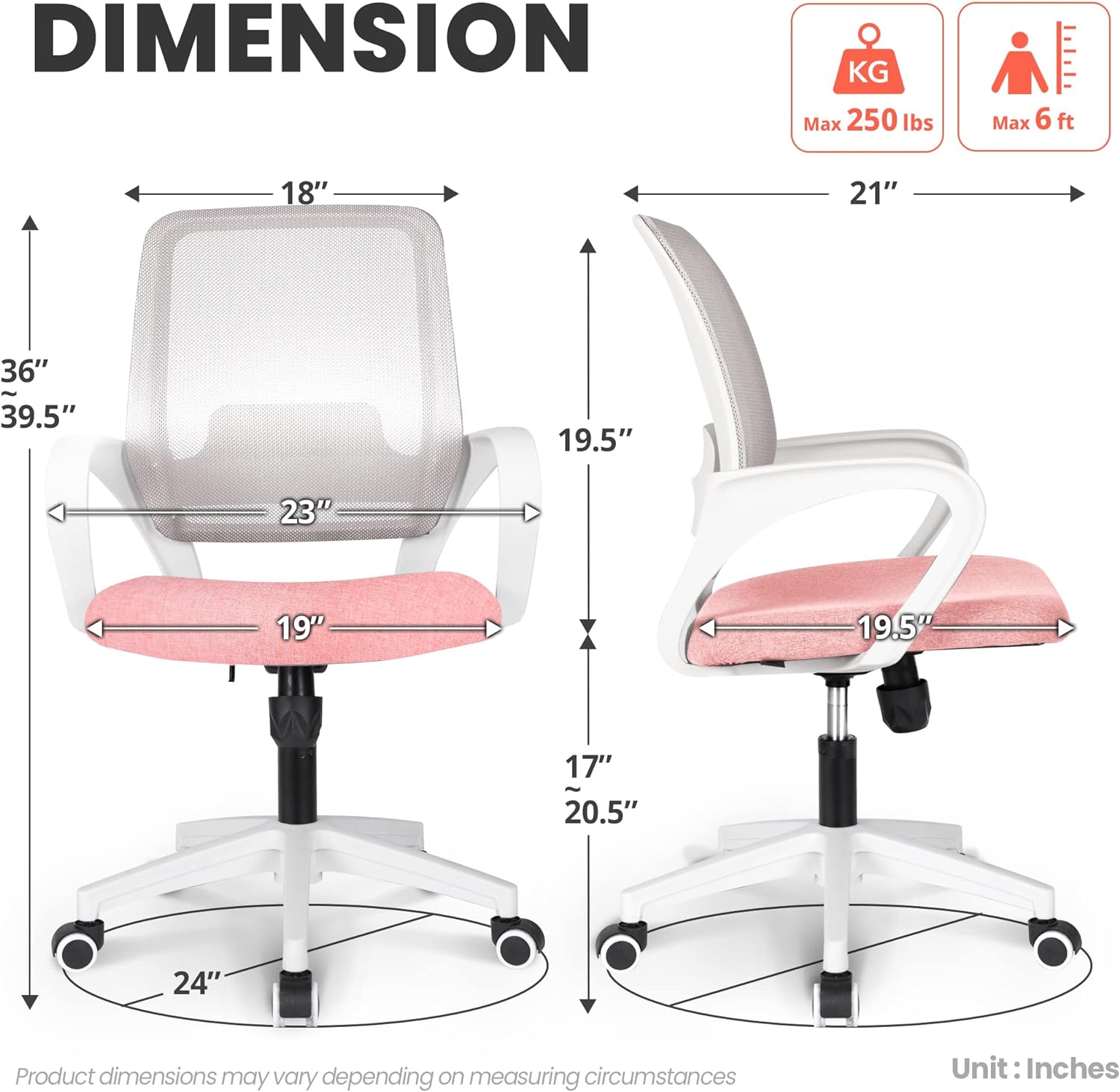 NEO CHAIR Office Chair Ergonomic Desk Chair Mesh Computer Chair Lumbar Support Modern Executive Adjustable Rolling Swivel Chair Comfortable Mid Black Task Home Office Chair (Pastel Pink)