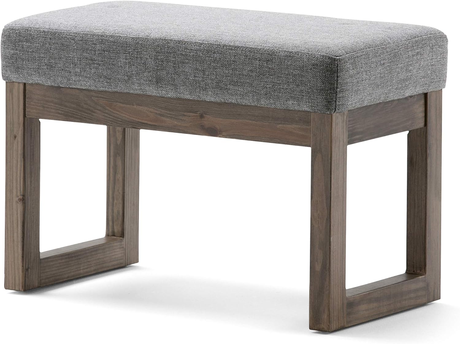 SIMPLIHOME Milltown 27 Inch Wide Contemporary Rectangle Footstool Ottoman Bench in Grey Linen Look Fabric, For the Living Room and Bedroom