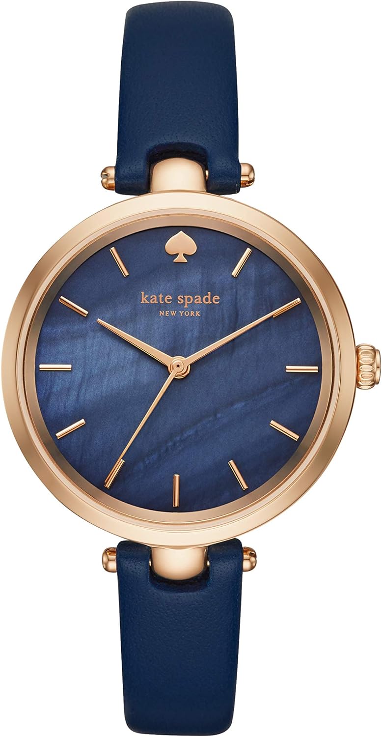 Kate Spade New York Women' Holland Quartz Stainless Steel and Leather Watch, Color: Rose Gold, Navy (Model: KSW1157)