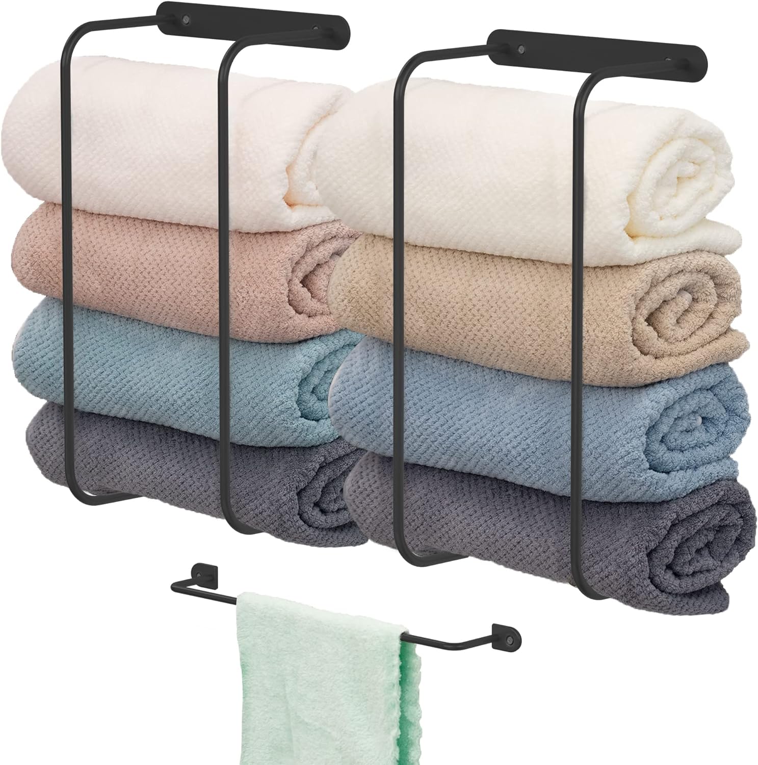 2+1 Set Towel Racks for Bathroom, Towel Holder for Bathroom Wall, Bathroom Storage, Towel Racks for Bathroom Wall Mounted, Bathroom Towel Storage, Towel Storage for Small Bathroom, Spa, Salon(Black)