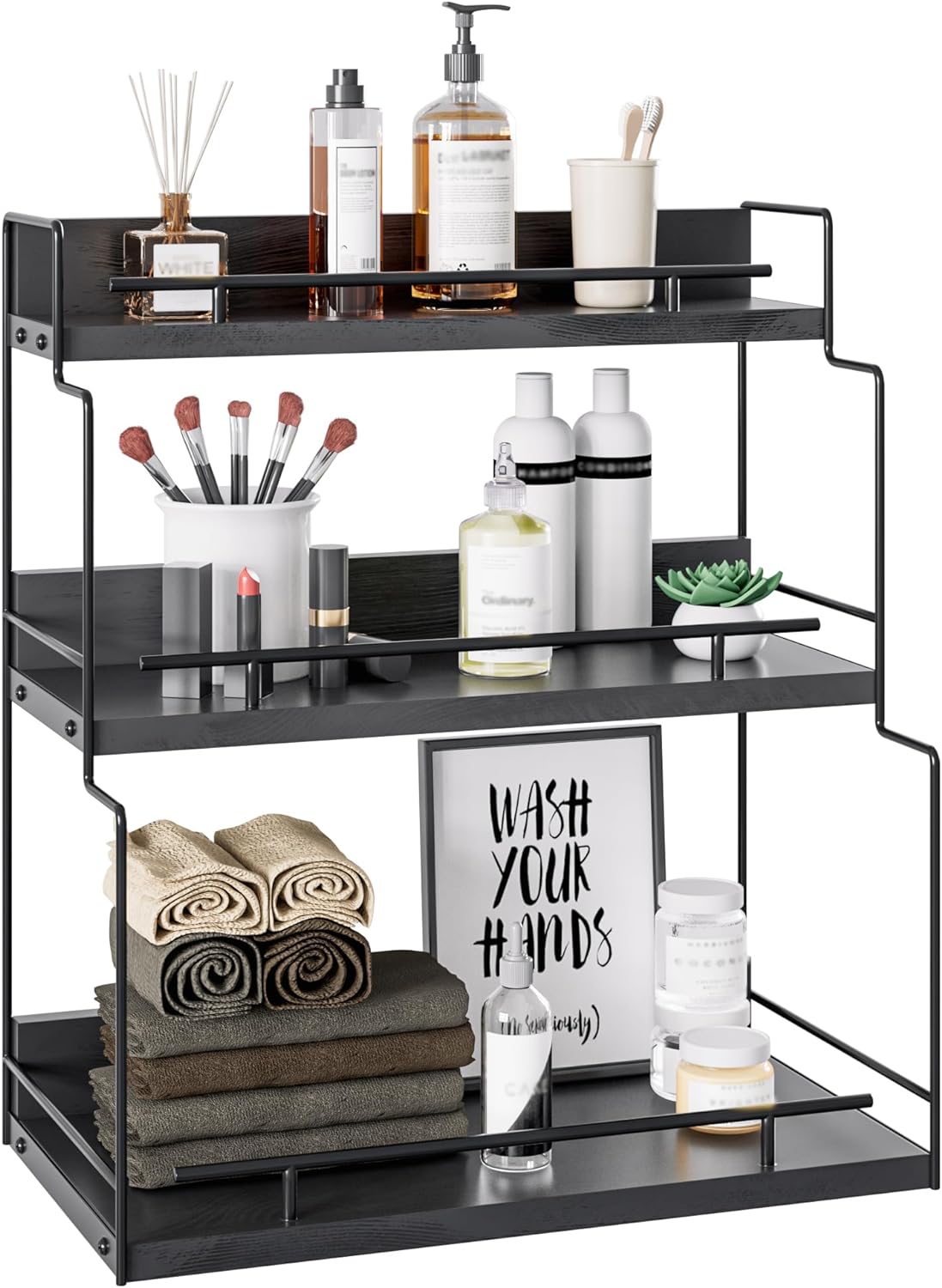 ZGO 3-Tier Bathroom Organizers and Storage Countertop, Makeup Organizer Countertop, Bathroom Counter Organizer, Tiered Tray Stand Make up Organizers for Counter Kitchen Countertop Organizer(Black)