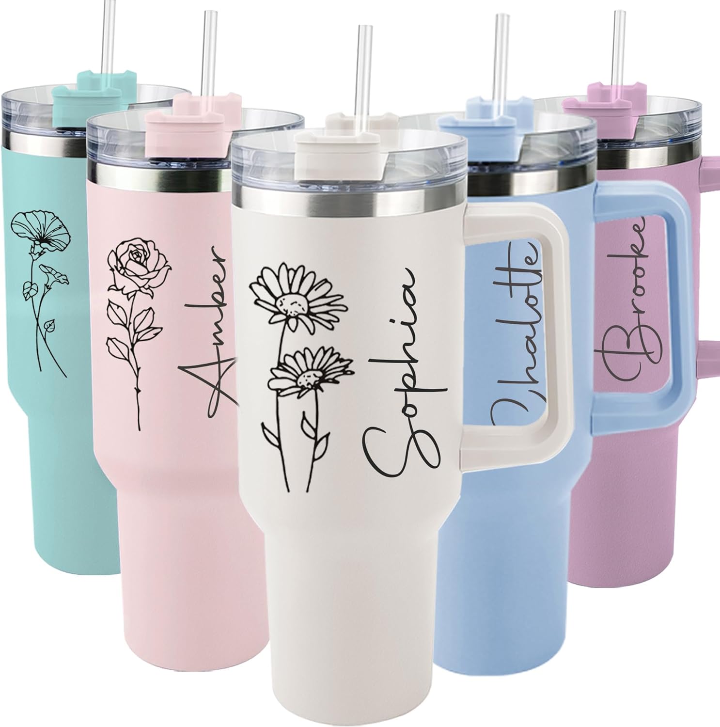 ThermoThrill Personalized Tumbler with Handle, 40OZ Travel Cup with Lid and Straw, Custom Coffee Cup, Unique Gift, Leak-Proof, Double-Walled & Vacuum-Sealed for Hot/Cold Beverages