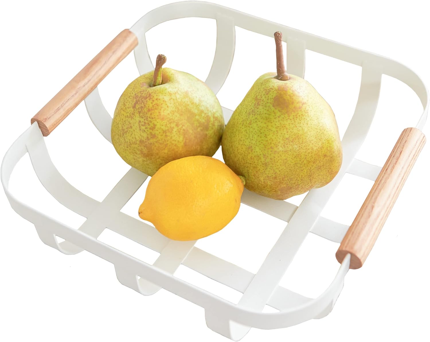 YAMAZAKI Home Tosca Fruit Basket - Kitchen Decorative Metal Holder Bowl - Steel + Wood, White