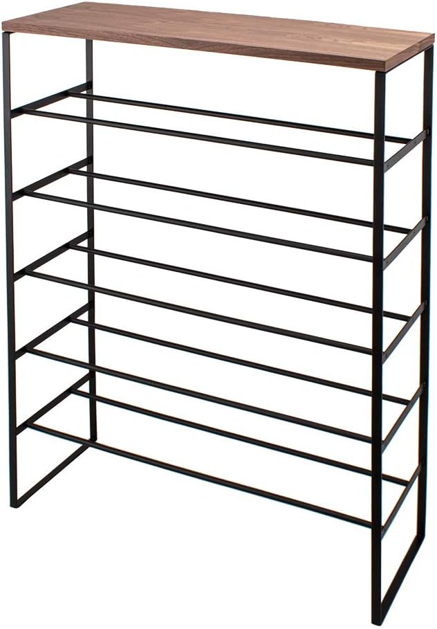 Yamazaki Home 6 Tier Wood Top Shoe Rack Steel One Size Black