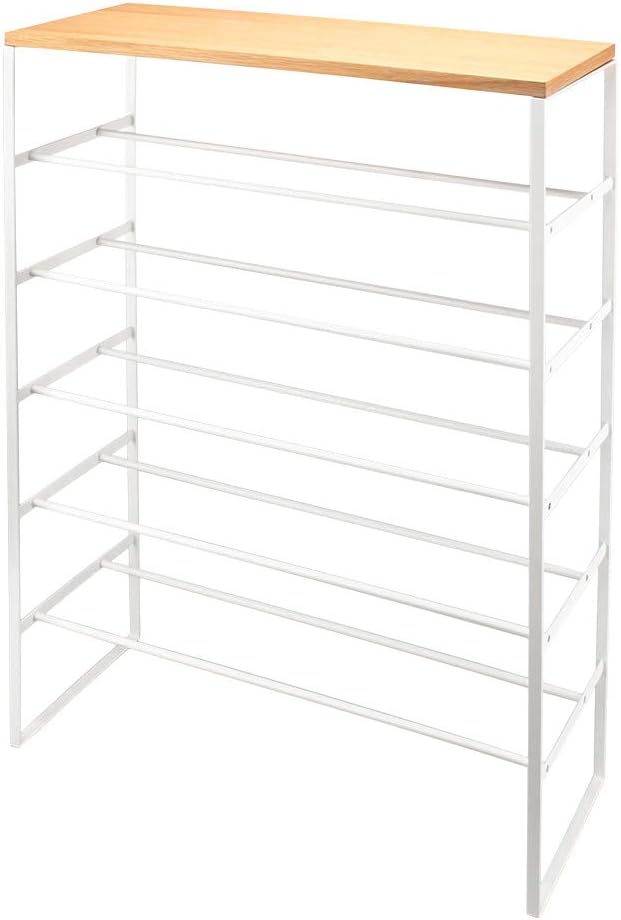 Yamazaki Home 6 Tier Wood Top Shoe Rack Steel One Size White