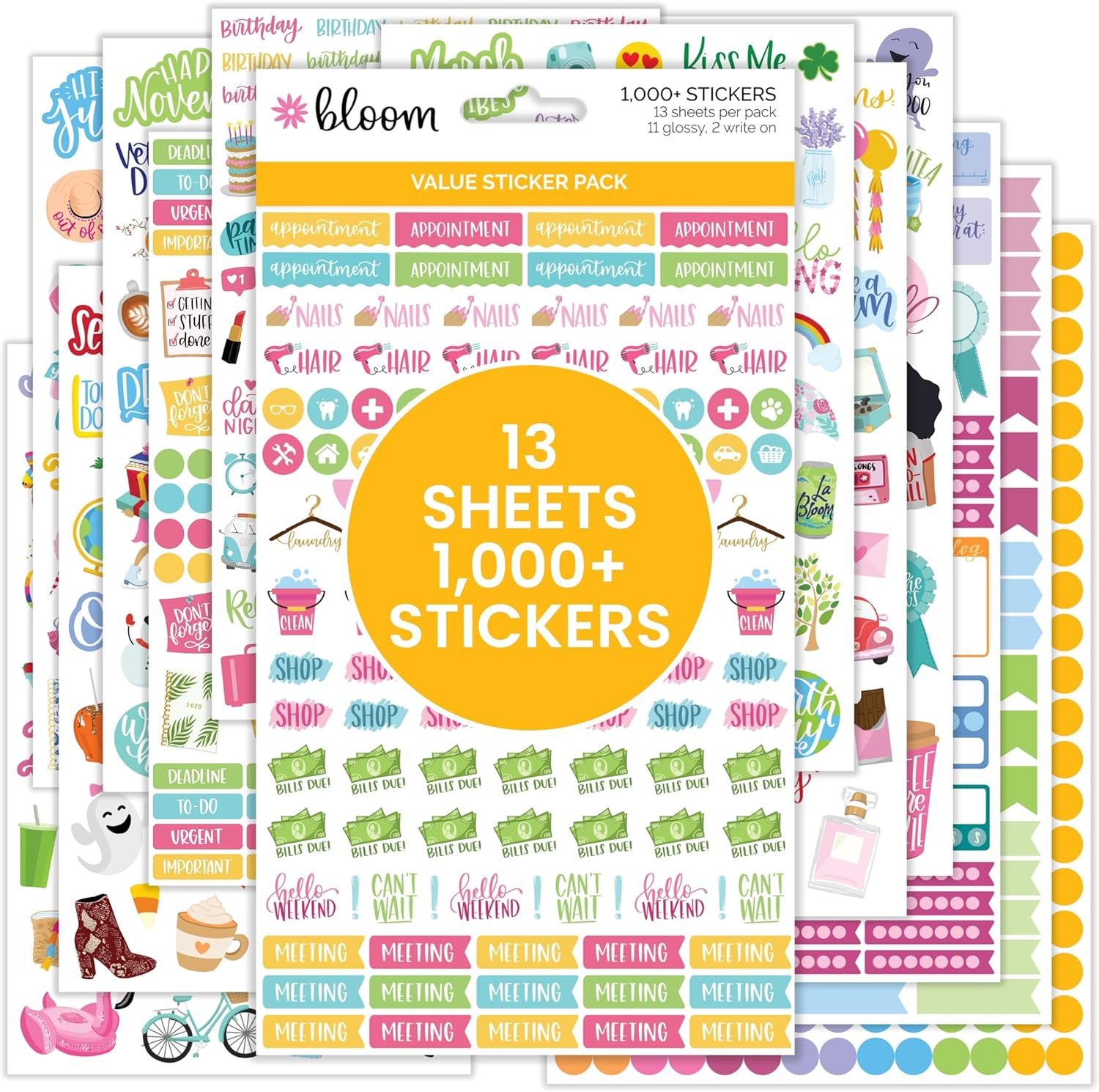 bloom daily planners Planner Sticker Value Pack (13 Unique Sheets / 1,000  Aesthetic Stickers) - New Variety Assortment Bundle for Planning & Decorating