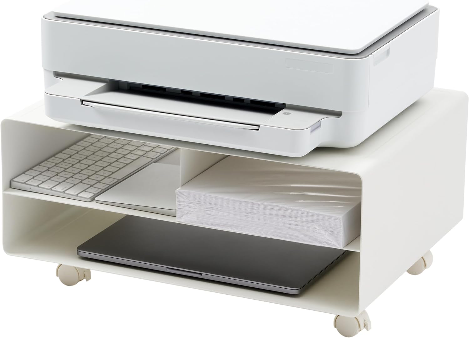 Yamazaki Home Desktop Printer Stand - Computer Accessory Office Organizer Steel One Size White