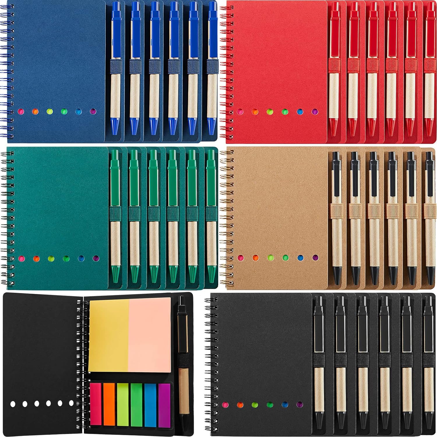 Jutom 30 Pack Spiral Notebook Steno Pads Lined Notebook Notepad with Pen in Holder Sticky Notes and Page Marker Colored Index Tabs Pocket Notebooks for Office School Supplies, 4.7 x 5.9 Inches