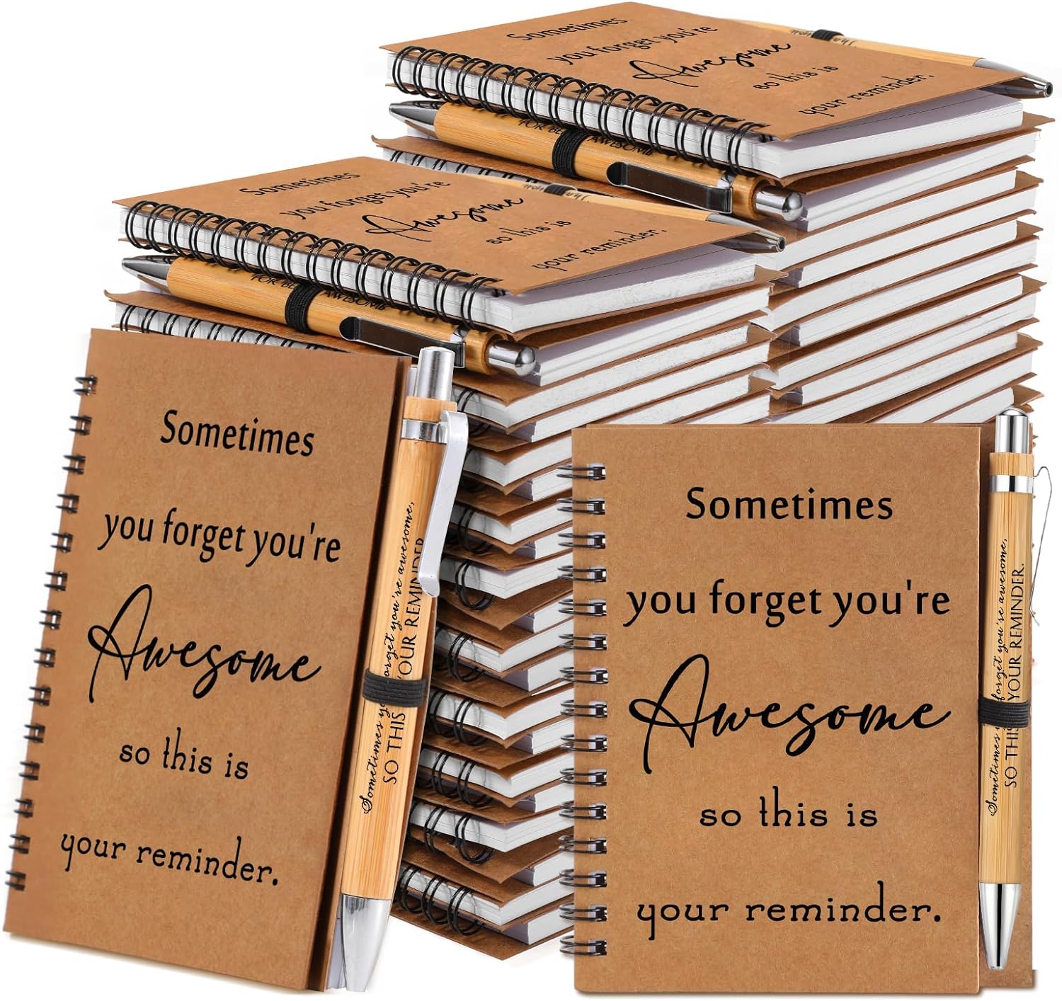 Honoson Spiral Notebooks Sets Thank You Gifts Inspirational Journals with Retractable Bamboo Pens Bulk Encouragement Notepad for School Teacher Employee(Awesome Sign, 30 Sets)