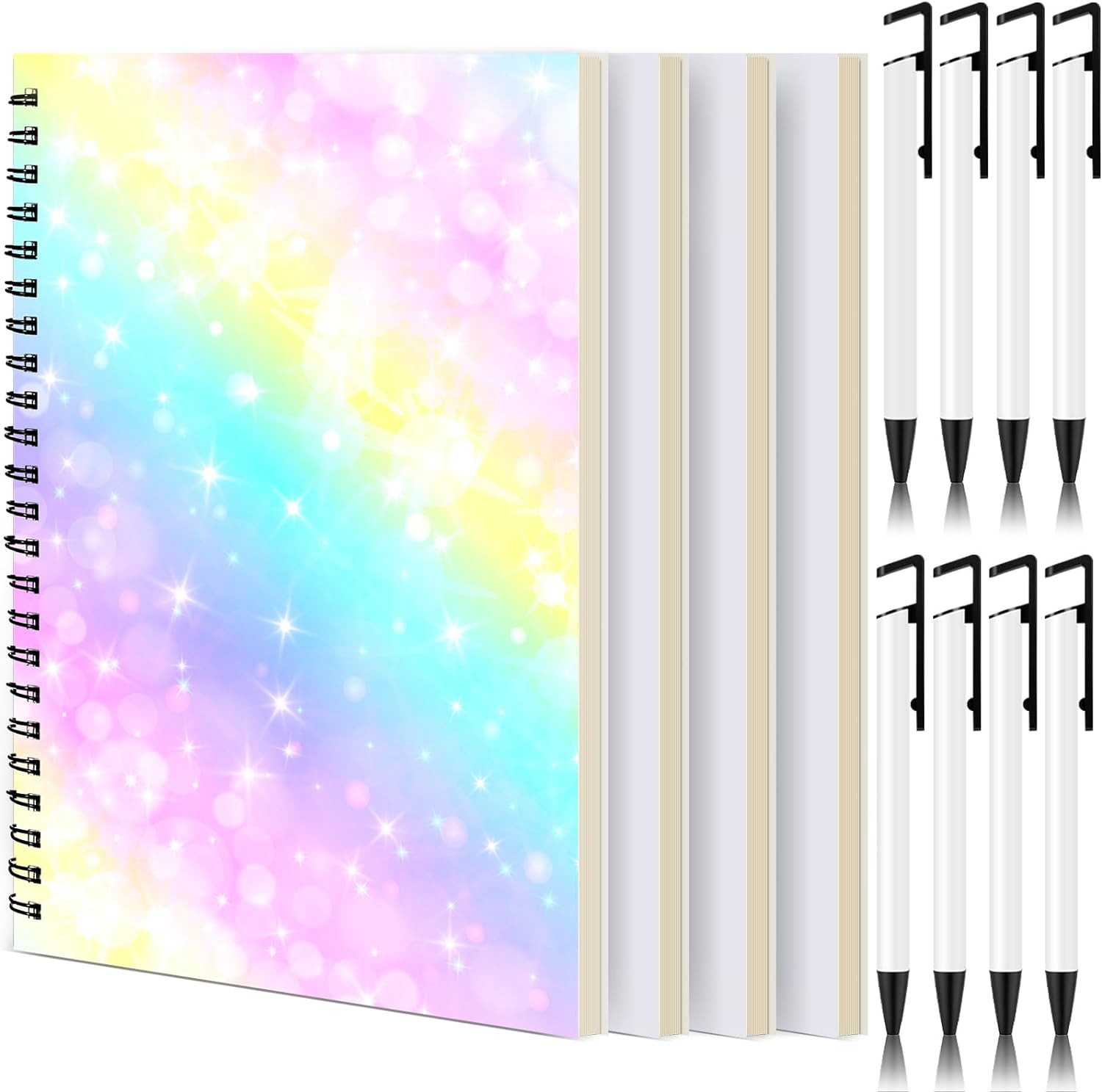 Seajan 12 Pcs Sublimation Journal Set Including 4 Pcs A5 120 Pages Sublimation Notebooks 8 Pcs Sublimation Pens DIY Blank Notebooks Heat Transfer Pen Sublimation Supplies Teacher Christmas Gifts