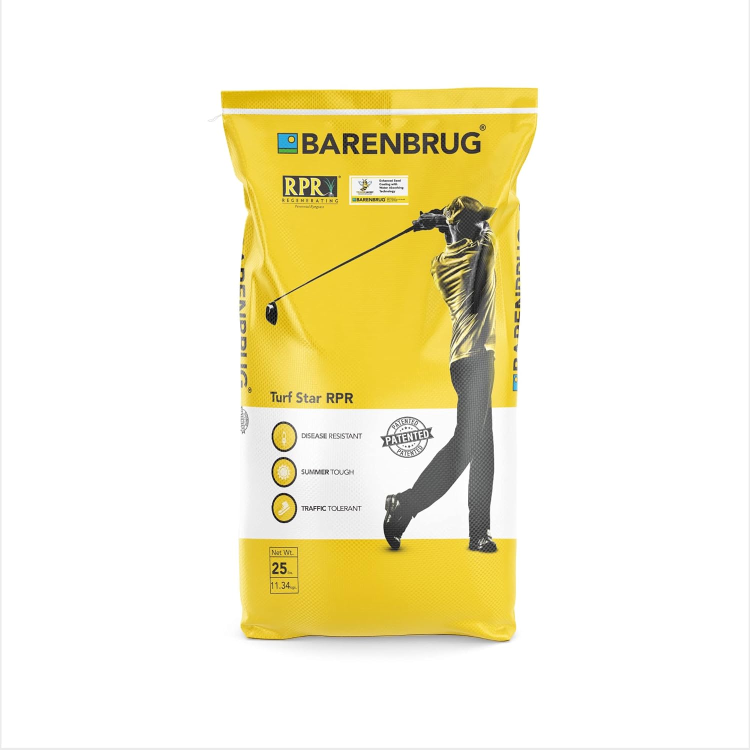 Barenbrug Turf Star Regenerating Perennial Ryegrass Grass Seed with Yellow Jacket Seed Coating - Improve Sports Fields, Golf Courses, Parks, Home Lawn, and Yards (25 LB Bag)