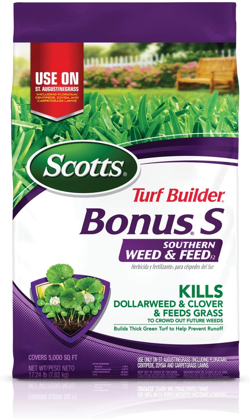 Scotts Turf Builder Bonus S Southern Weed & FeedF2, Weed Killer and Lawn Fertilizer, 5,000 sq. ft., 17.24 lbs.