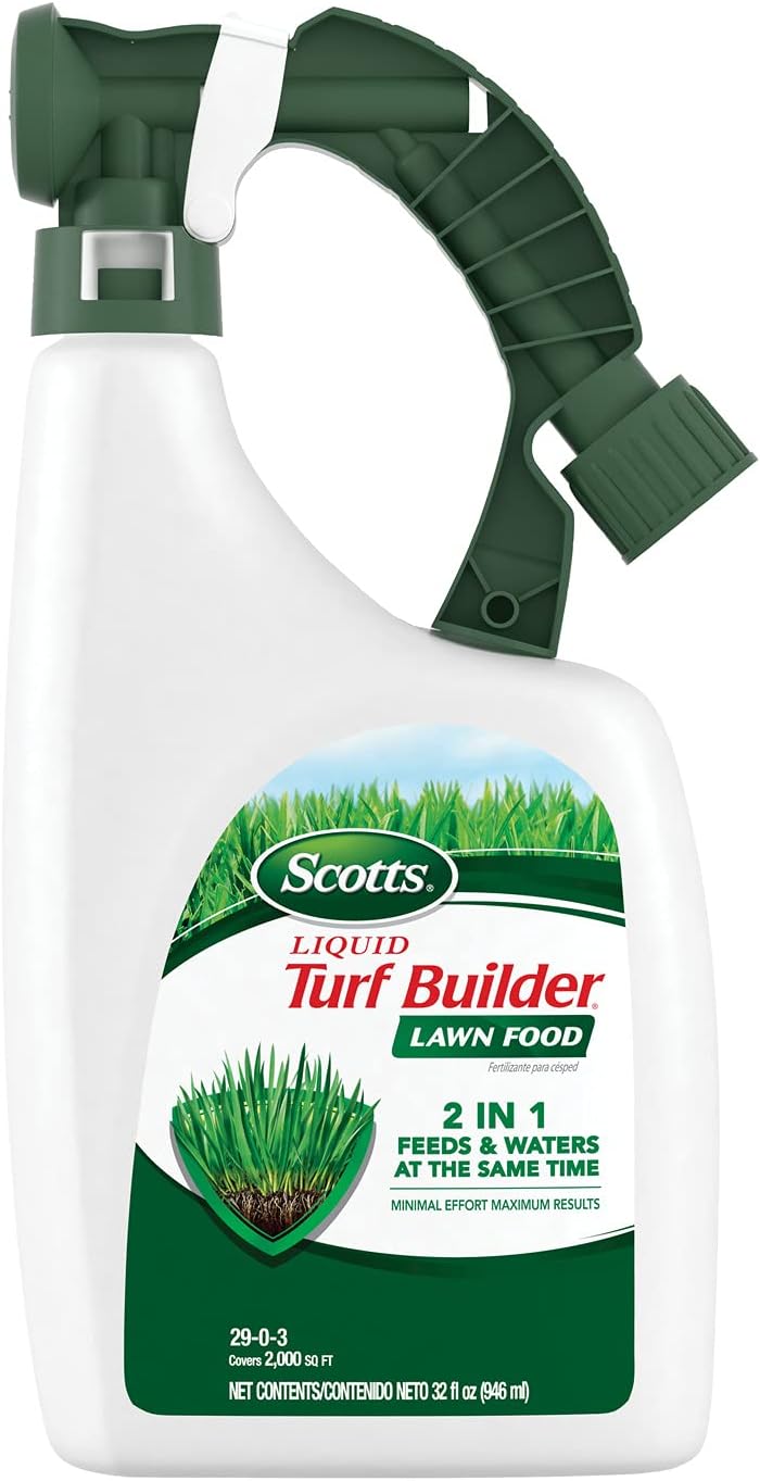 Scotts Liquid Turf Builder Lawn Fertilizer for All Grass Types, Feeds and Waters Lawn at Same Time, 32 fl. oz.