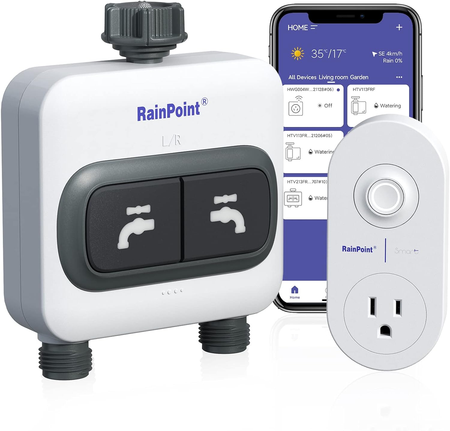 RAINPOINT WiFi Water Timer for Garden Hose - 6 Separate Plan, Watering by Gallon and Time, Irrigation & Mist Mode, Easy to Use - 2 Zone Smart Weather WiFi Sprinkler Timer for Lawn,& Yard Care