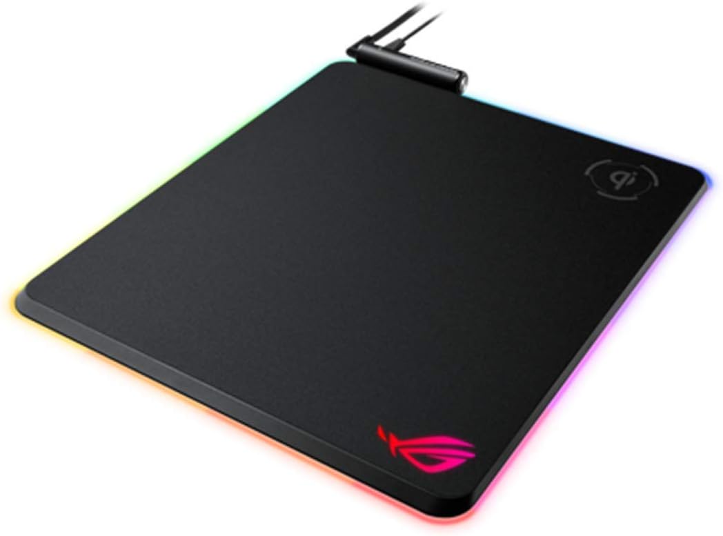 ASUS ROG Balteus Qi Vertical Gaming Mouse Pad with Wireless Qi Charging Zone, Hard Micro-Textured Gaming Surface, USB Pass-Through, Aura Sync RGB Lighting and Non-Slip Base (12.6 X 14.6)