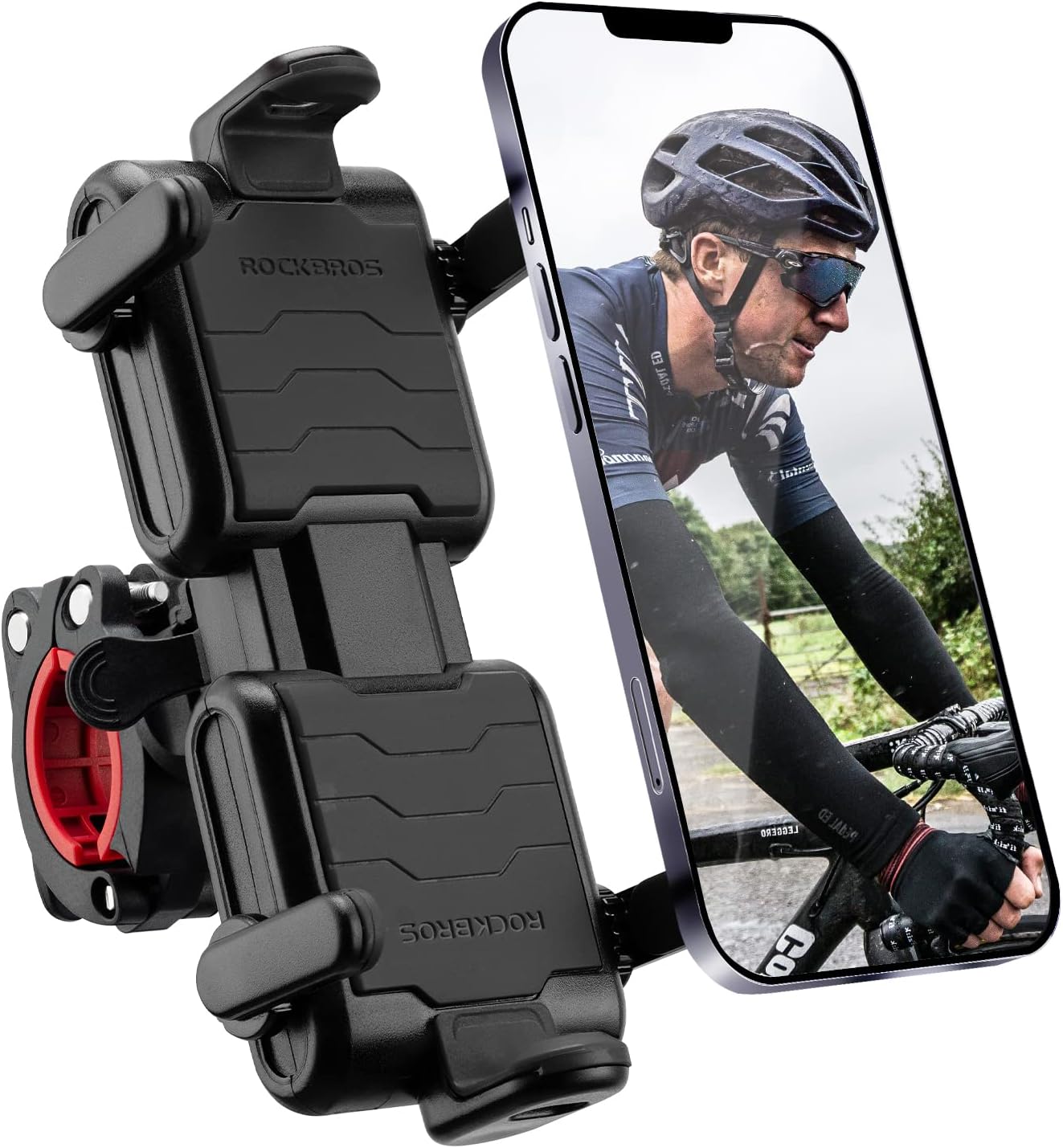 ROCKBROS Bike Phone Holder- Adjustable Motorcycle Phone Mount Handlebar Clip for Bicycle Scooter, Cell Phone Clamp for 4.1 - 6.7 Smartphones iPhone 14 Plus/Pro Max, 13 Pro Max, S9, S10 and More