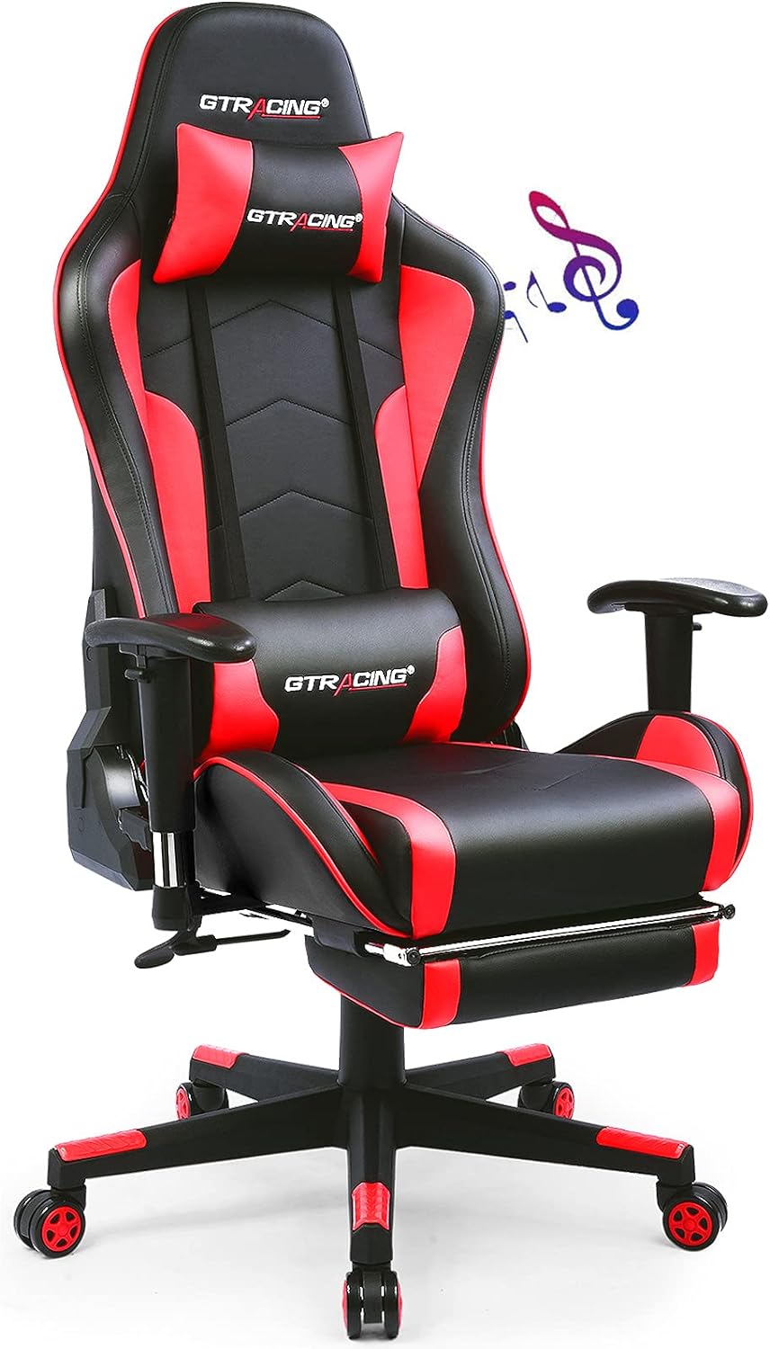 GTRACING Gaming Chair with Footrest Speakers Video Game Chair Bluetooth Music Heavy Duty Ergonomic Computer Office Desk Chair Red