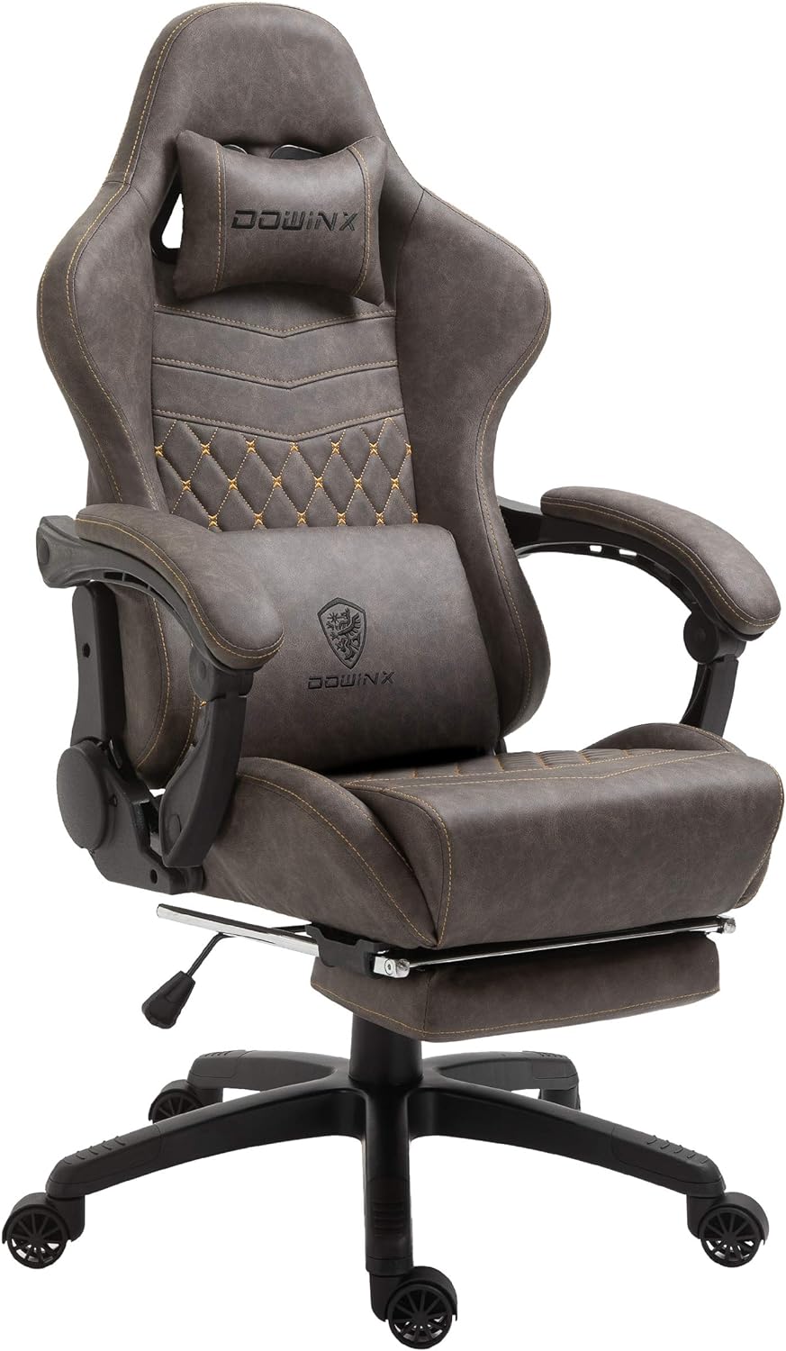 Dowinx Gaming Chair Office Chair PC Chair with Massage Lumbar Support, Vintage Style PU Leather High Back Adjustable Swivel Task Chair with Footrest (Brown)