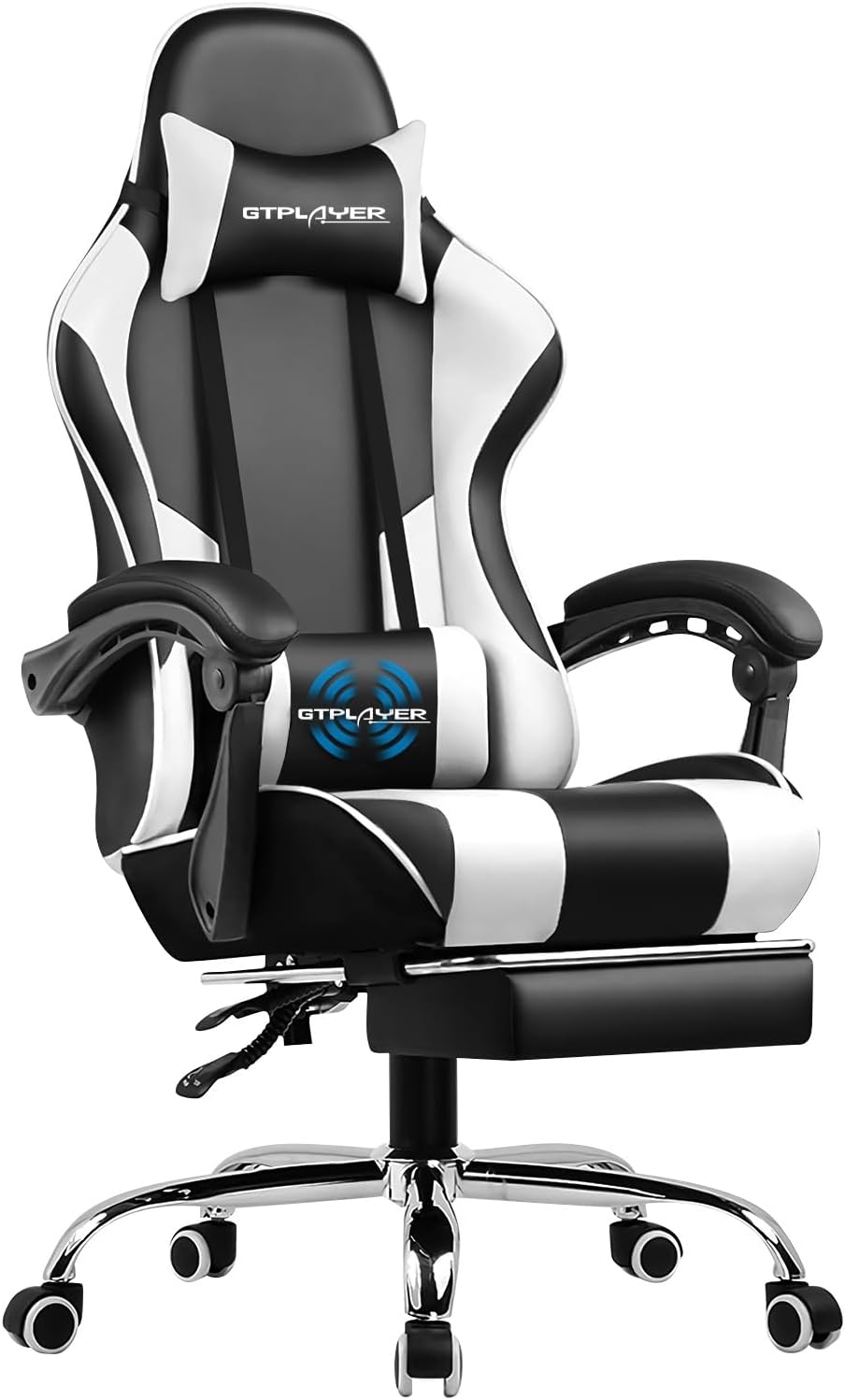 GTPLAYER Gaming Chair, Computer Chair with Footrest and Lumbar Support, Height Adjustable Game Chair with 360-Swivel Seat and Headrest and for Office or Gaming (White)